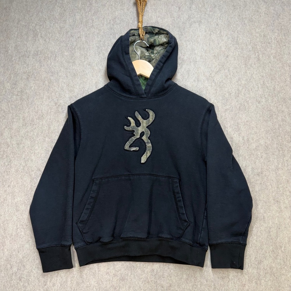 Browning Kids Hoodie Black Camo Logo Pullover Sweatshirt Size Large L G 122007